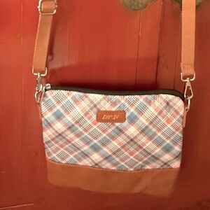 Plaid Crossbody Purse with Faux Leather Accents